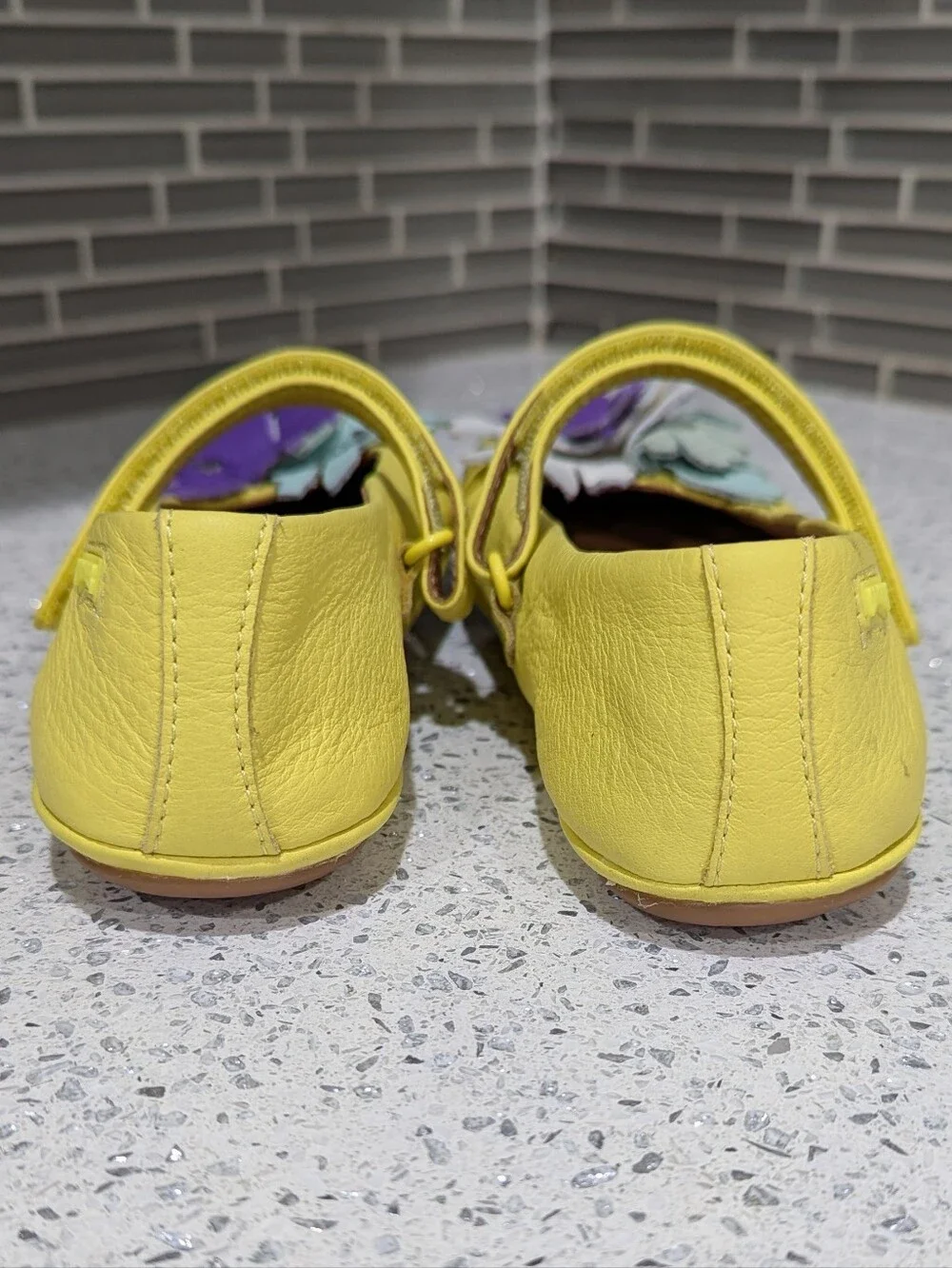 Camper Kids Ballerina Twins Ballet Flat Yellow Leather Mary Jane Girls Size 33 1